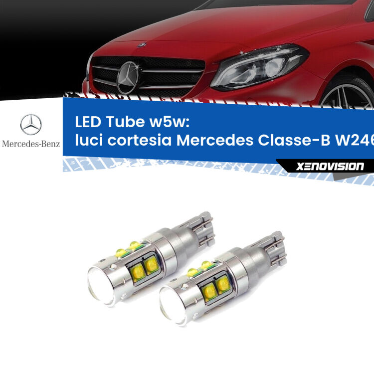 Luci Cortesia LED W5W Mercedes Classe-B W246, W242 2011 - 2018 W5W Tube <strong>Luci Cortesia LED 6000k per Mercedes Classe-B</strong> W246, W242 2011 - 2018. Lampadine <strong>W5W</strong> canbus modello Tube, luce bianco lunare, lunga durata e compatibilità.
