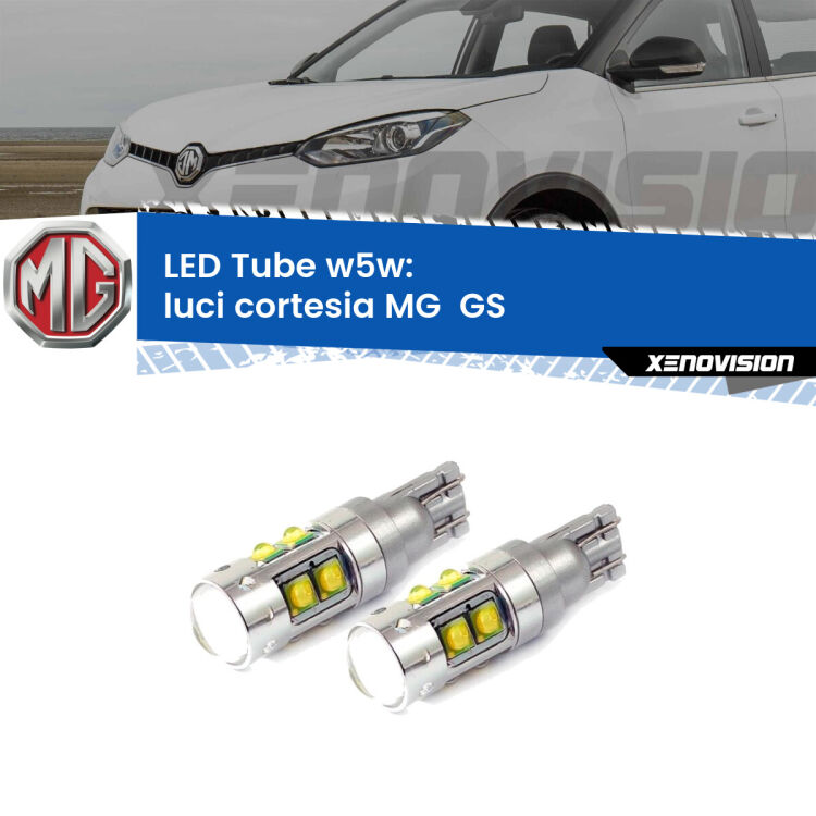 0 Luci Cortesia LED W5W MG  GS  anteriori W5W Tube <strong>Luci Cortesia LED 6000k per MG  GS</strong>  anteriori. Lampadine <strong>W5W</strong> canbus modello Tube, luce bianco lunare, lunga durata e compatibilità.
