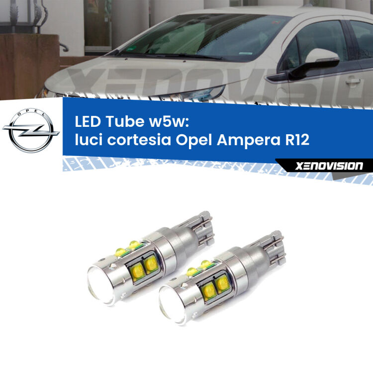 0 Luci Cortesia LED W5W Opel Ampera R12 2011 - 2015 W5W Tube <strong>Luci Cortesia LED 6000k per Opel Ampera</strong> R12 2011 - 2015. Lampadine <strong>W5W</strong> canbus modello Tube, luce bianco lunare, lunga durata e compatibilità.