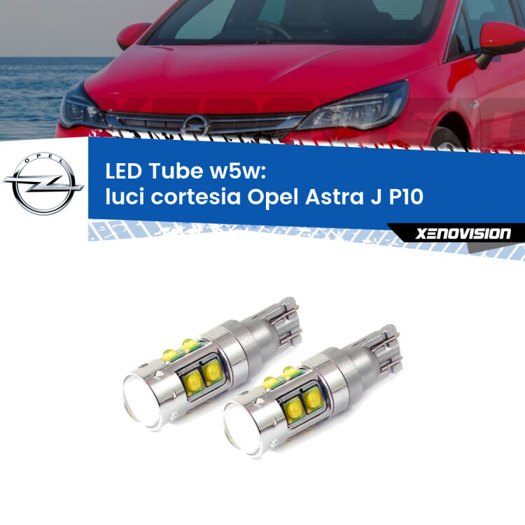 0 Luci Cortesia LED W5W Opel Astra J P10 2009 - 2015 W5W Tube <strong>Luci Cortesia LED 6000k per Opel Astra J</strong> P10 2009 - 2015. Lampadine <strong>W5W</strong> canbus modello Tube, luce bianco lunare, lunga durata e compatibilità.