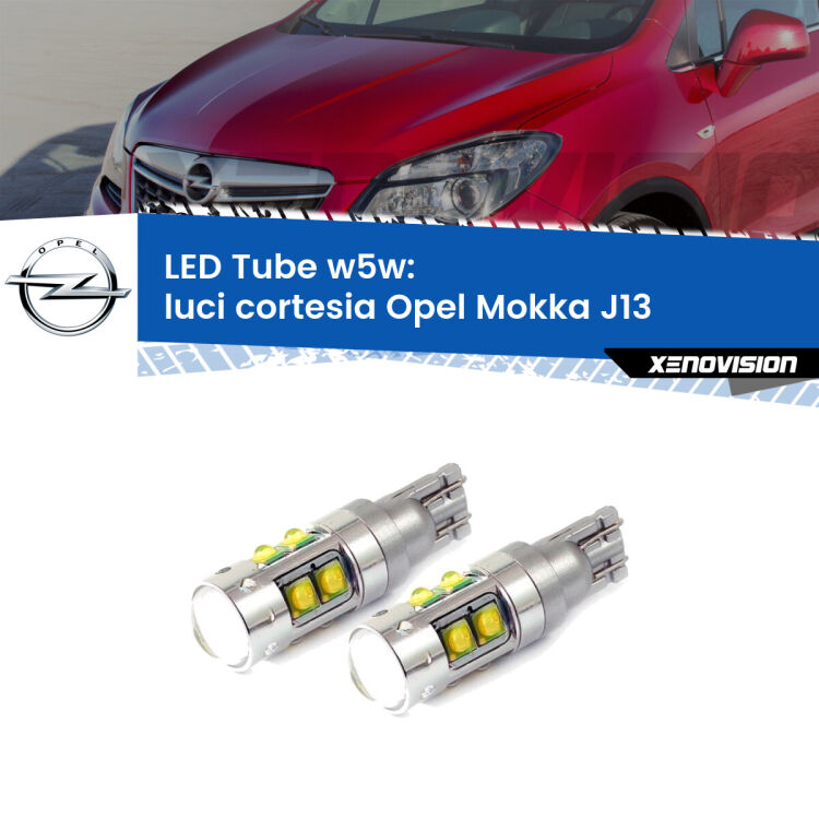0 Luci Cortesia LED W5W Opel Mokka J13 anteriori W5W Tube <strong>Luci Cortesia LED 6000k per Opel Mokka</strong> J13 anteriori. Lampadine <strong>W5W</strong> canbus modello Tube, luce bianco lunare, lunga durata e compatibilità.