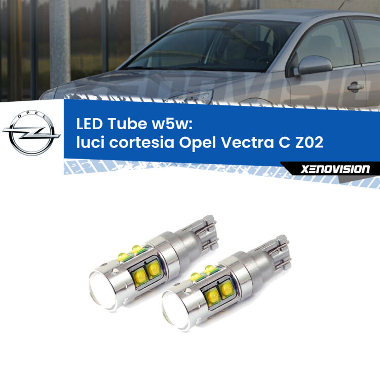 0 Luci Cortesia LED W5W Opel Vectra C Z02 2002 - 2010 W5W Tube <strong>Luci Cortesia LED 6000k per Opel Vectra C</strong> Z02 2002 - 2010. Lampadine <strong>W5W</strong> canbus modello Tube, luce bianco lunare, lunga durata e compatibilità.