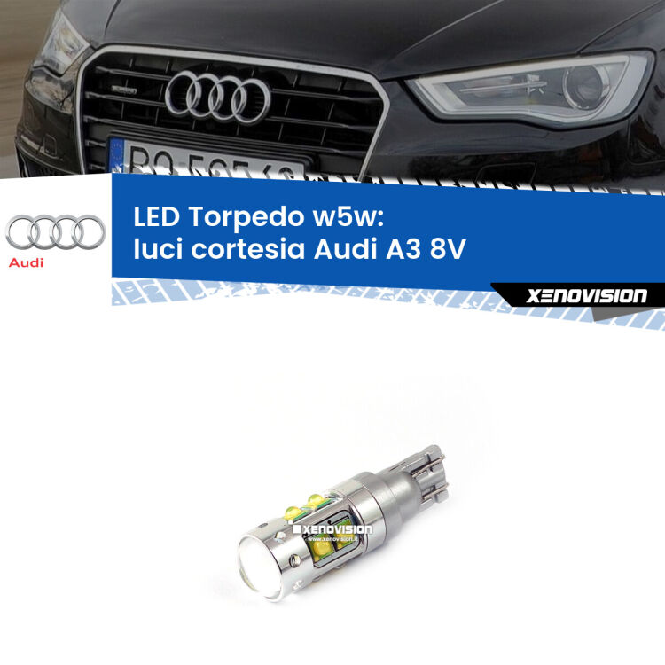 <strong>Luci Cortesia LED 6000k per Audi A3</strong> 8V 2013 - 2020. Lampadine <strong>W5W</strong> canbus modello Torpedo.