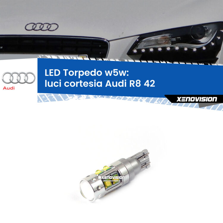 <strong>Luci Cortesia LED 6000k per Audi R8</strong> 42 2007 - 2015. Lampadine <strong>W5W</strong> canbus modello Torpedo.