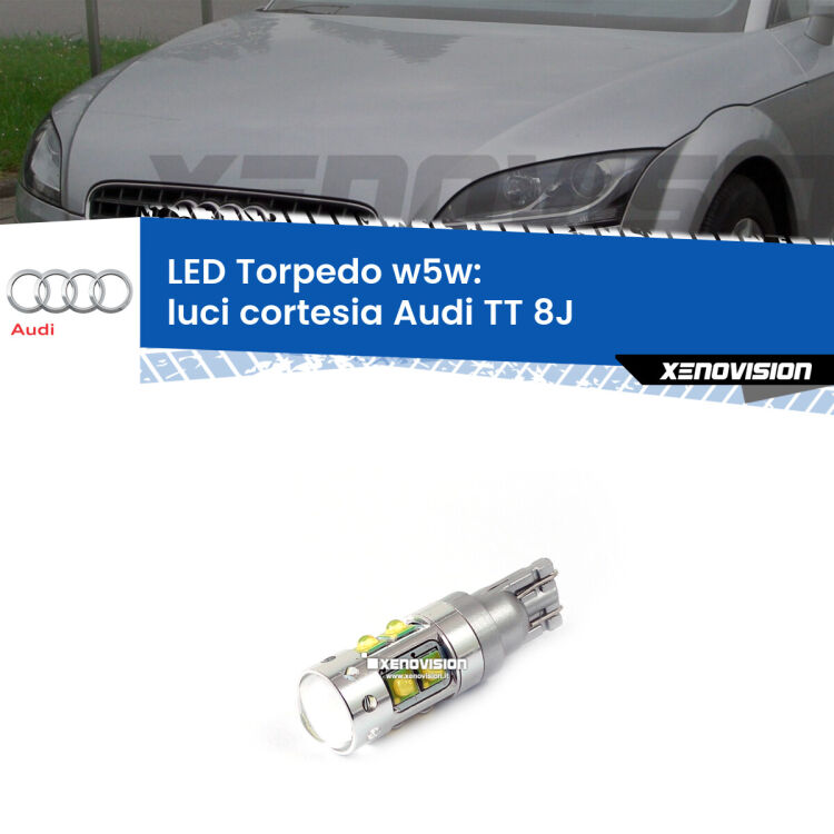 <strong>Luci Cortesia LED 6000k per Audi TT</strong> 8J 2006 - 2014. Lampadine <strong>W5W</strong> canbus modello Torpedo.