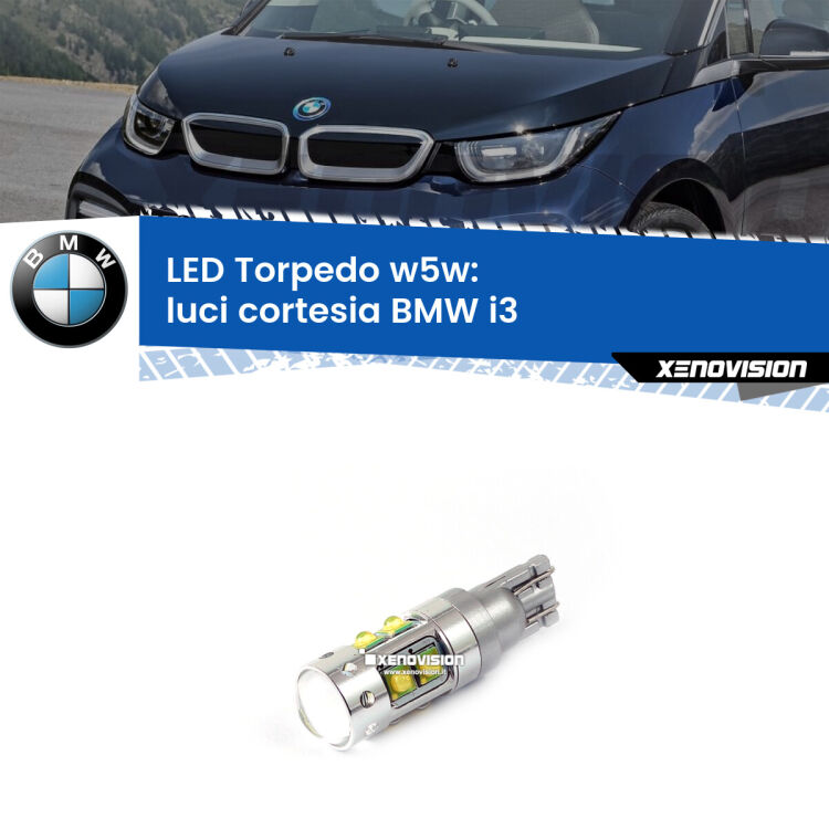 <strong>Luci Cortesia LED 6000k per BMW i3</strong>  2013 - 2023. Lampadine <strong>W5W</strong> canbus modello Torpedo.