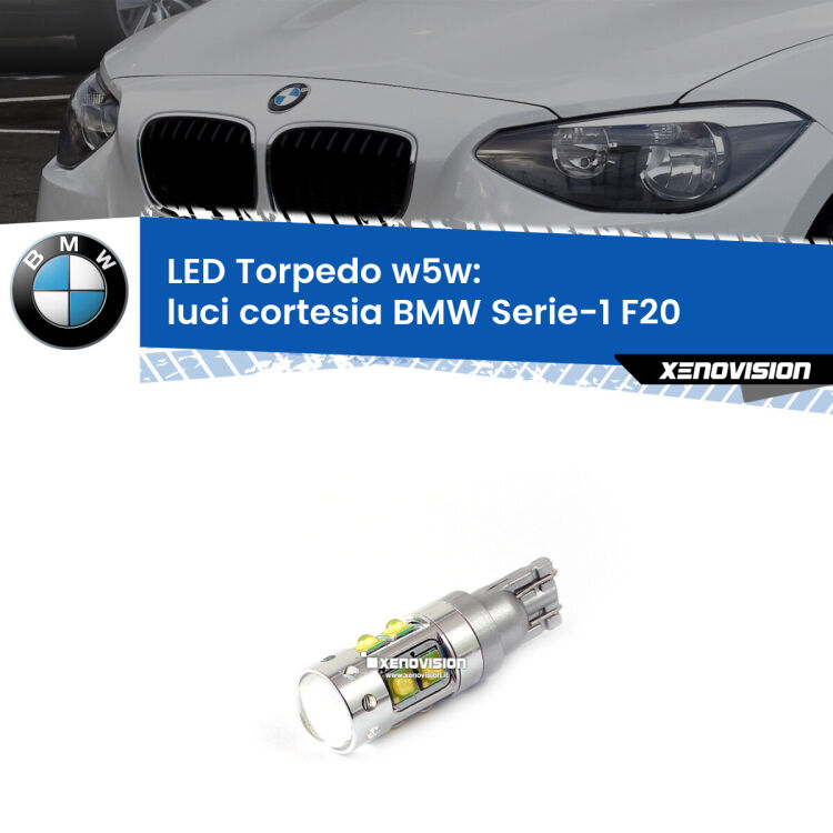 <strong>Luci Cortesia LED 6000k per BMW Serie-1</strong> F20 2010 - 2019. Lampadine <strong>W5W</strong> canbus modello Torpedo.
