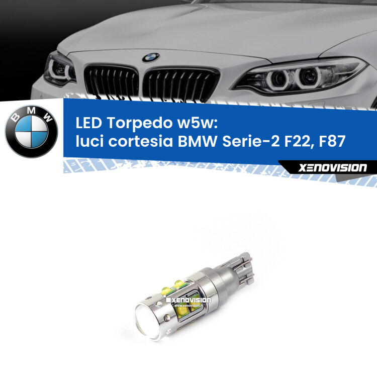 <strong>Luci Cortesia LED 6000k per BMW Serie-2</strong> F22, F87 2012 - 2015. Lampadine <strong>W5W</strong> canbus modello Torpedo.