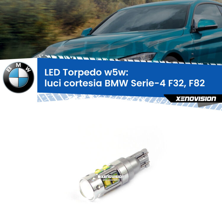 <strong>Luci Cortesia LED 6000k per BMW Serie-4</strong> F32, F82 posteriori. Lampadine <strong>W5W</strong> canbus modello Torpedo.