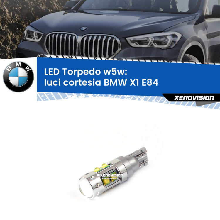 <strong>Luci Cortesia LED 6000k per BMW X1</strong> E84 2009 - 2015. Lampadine <strong>W5W</strong> canbus modello Torpedo.