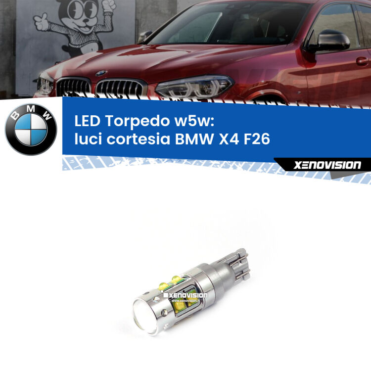 <strong>Luci Cortesia LED 6000k per BMW X4</strong> F26 2014 - 2017. Lampadine <strong>W5W</strong> canbus modello Torpedo.