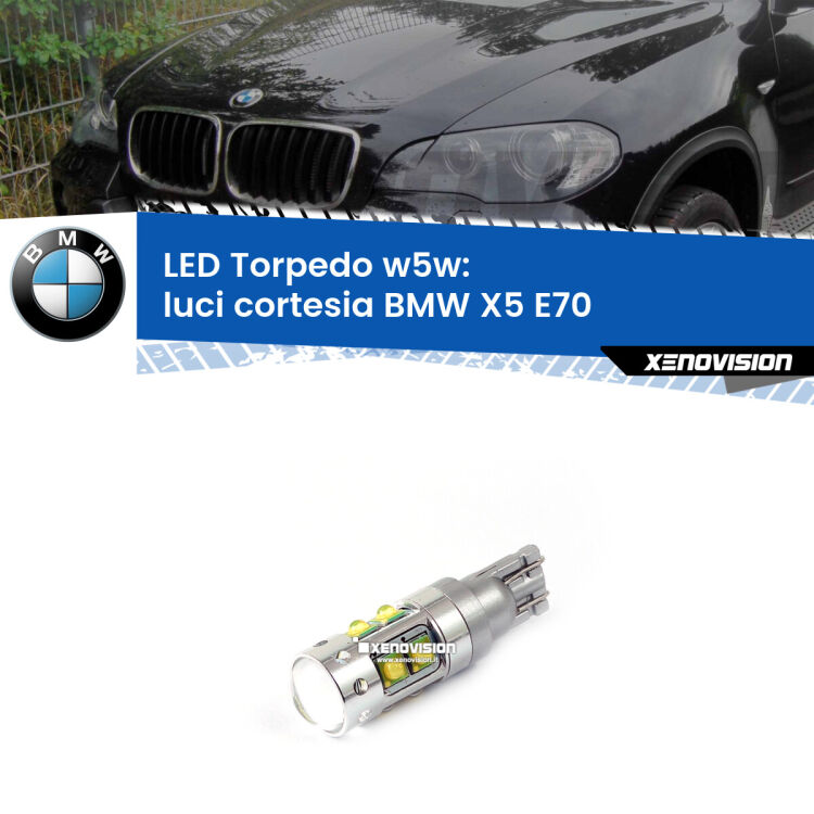<strong>Luci Cortesia LED 6000k per BMW X5</strong> E70 2006 - 2013. Lampadine <strong>W5W</strong> canbus modello Torpedo.