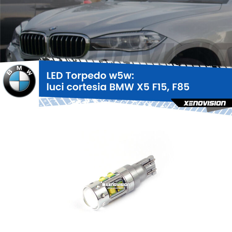 <strong>Luci Cortesia LED 6000k per BMW X5</strong> F15, F85 2014 - 2018. Lampadine <strong>W5W</strong> canbus modello Torpedo.
