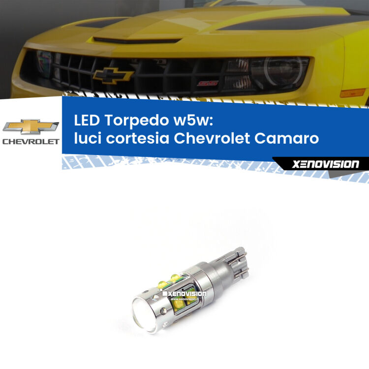 <strong>Luci Cortesia LED 6000k per Chevrolet Camaro</strong>  2011 - 2015. Lampadine <strong>W5W</strong> canbus modello Torpedo.