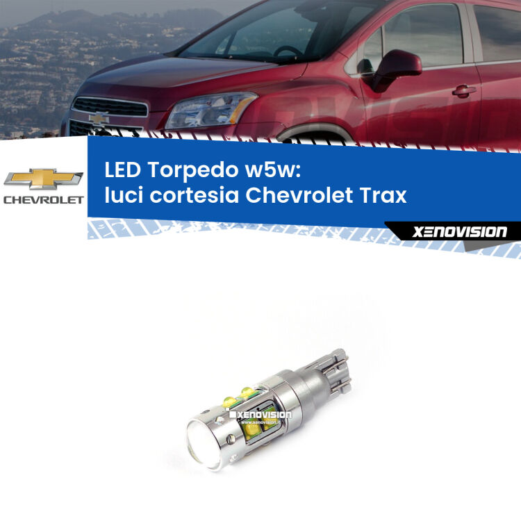 <strong>Luci Cortesia LED 6000k per Chevrolet Trax</strong>  2012 in poi. Lampadine <strong>W5W</strong> canbus modello Torpedo.