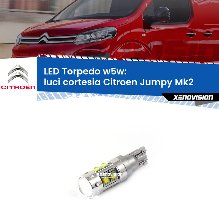 <strong>Luci Cortesia LED 6000k per Citroen Jumpy</strong> Mk2 2006 - 2015. Lampadine <strong>W5W</strong> canbus modello Torpedo.
