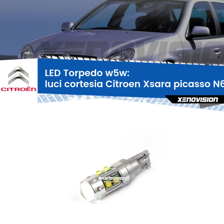 <strong>Luci Cortesia LED 6000k per Citroen Xsara picasso</strong> N68 1999 - 2012. Lampadine <strong>W5W</strong> canbus modello Torpedo.