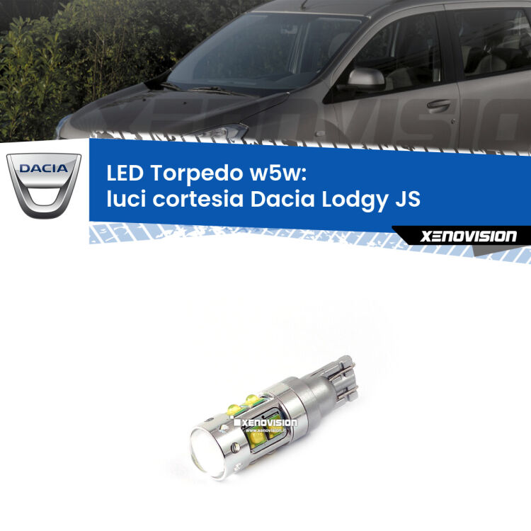 <strong>Luci Cortesia LED 6000k per Dacia Lodgy</strong> JS 2012 in poi. Lampadine <strong>W5W</strong> canbus modello Torpedo.