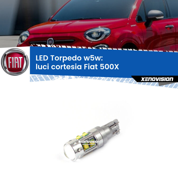 <strong>Luci Cortesia LED 6000k per Fiat 500X</strong>  2014 in poi. Lampadine <strong>W5W</strong> canbus modello Torpedo.