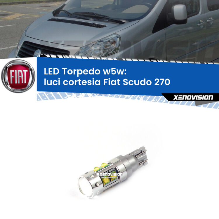 <strong>Luci Cortesia LED 6000k per Fiat Scudo</strong> 270 2007 - 2016. Lampadine <strong>W5W</strong> canbus modello Torpedo.