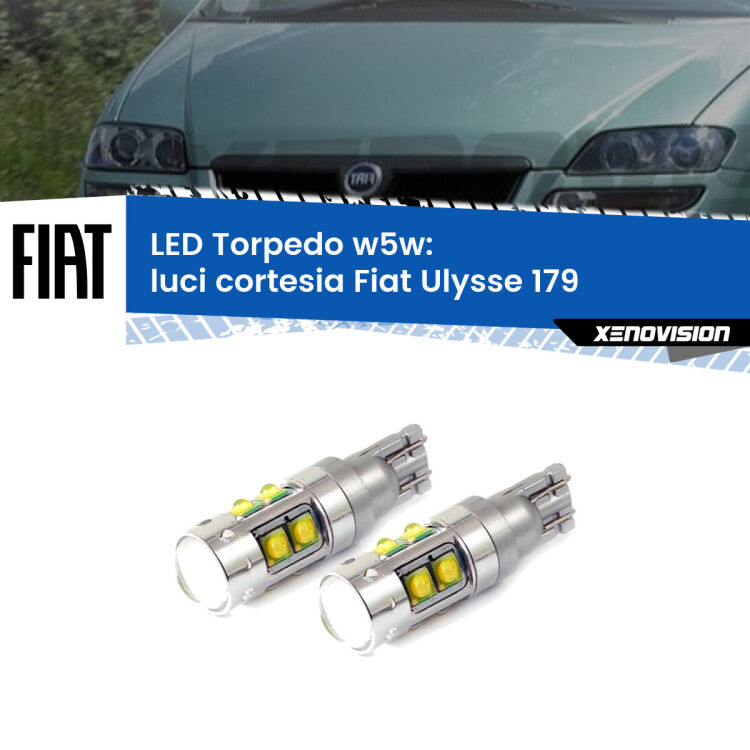 Luci Cortesia LED W5W Fiat Ulysse 179 2002 - 2011 W5W Tube <strong>Luci Cortesia LED 6000k per Fiat Ulysse</strong> 179 2002 - 2011. Lampadine <strong>W5W</strong> canbus modello Tube, luce bianco lunare, lunga durata e compatibilità.