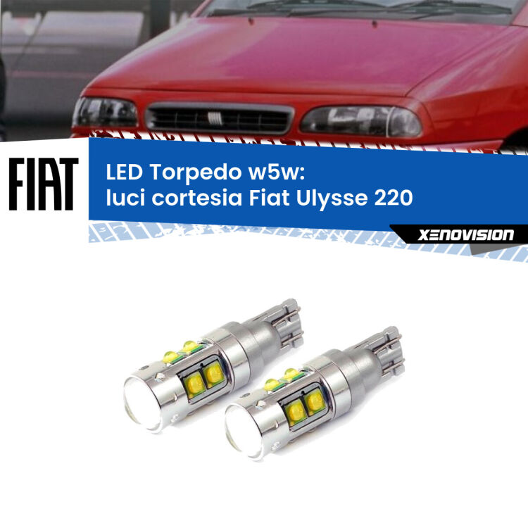 Luci Cortesia LED W5W Fiat Ulysse 220 1994 - 2002 W5W Tube <strong>Luci Cortesia LED 6000k per Fiat Ulysse</strong> 220 1994 - 2002. Lampadine <strong>W5W</strong> canbus modello Tube, luce bianco lunare, lunga durata e compatibilità.