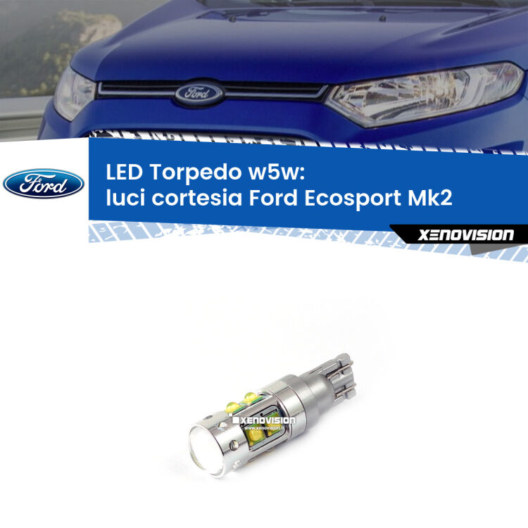 <strong>Luci Cortesia LED 6000k per Ford Ecosport</strong> Mk2 2012 - 2016. Lampadine <strong>W5W</strong> canbus modello Torpedo.