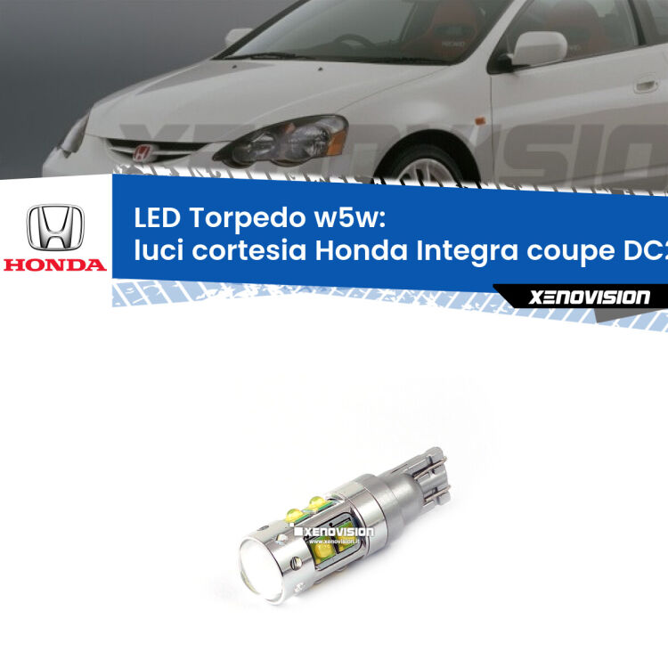 <strong>Luci Cortesia LED 6000k per Honda Integra coupe</strong> DC2, DC4 1997 - 2001. Lampadine <strong>W5W</strong> canbus modello Torpedo.
