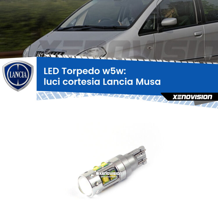 <strong>Luci Cortesia LED 6000k per Lancia Musa</strong>  2004 - 2012. Lampadine <strong>W5W</strong> canbus modello Torpedo.