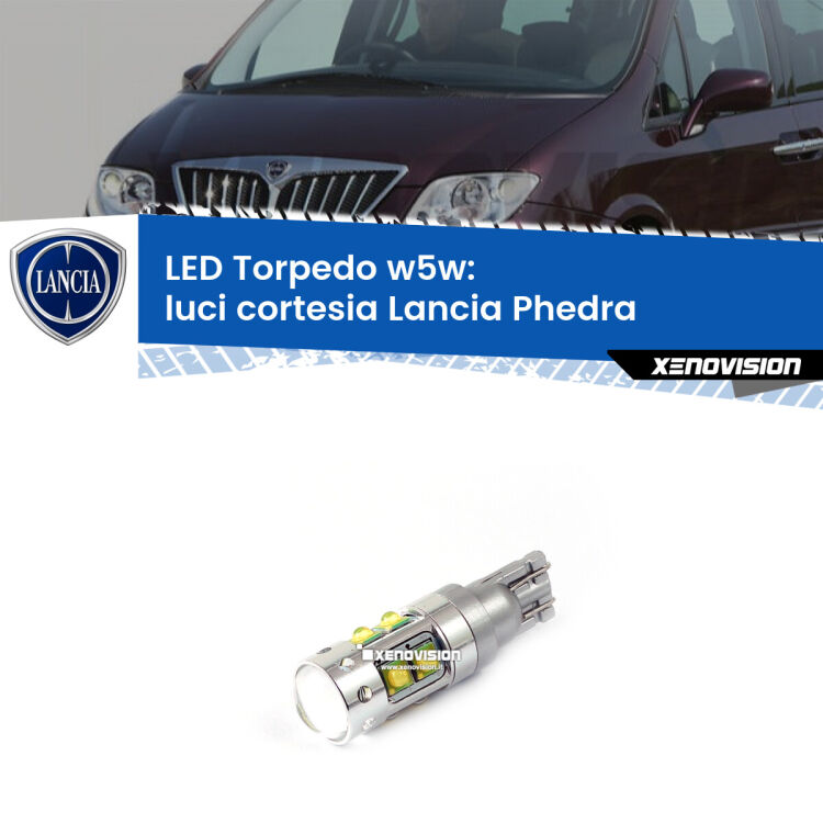 <strong>Luci Cortesia LED 6000k per Lancia Phedra</strong>  2002 - 2010. Lampadine <strong>W5W</strong> canbus modello Torpedo.