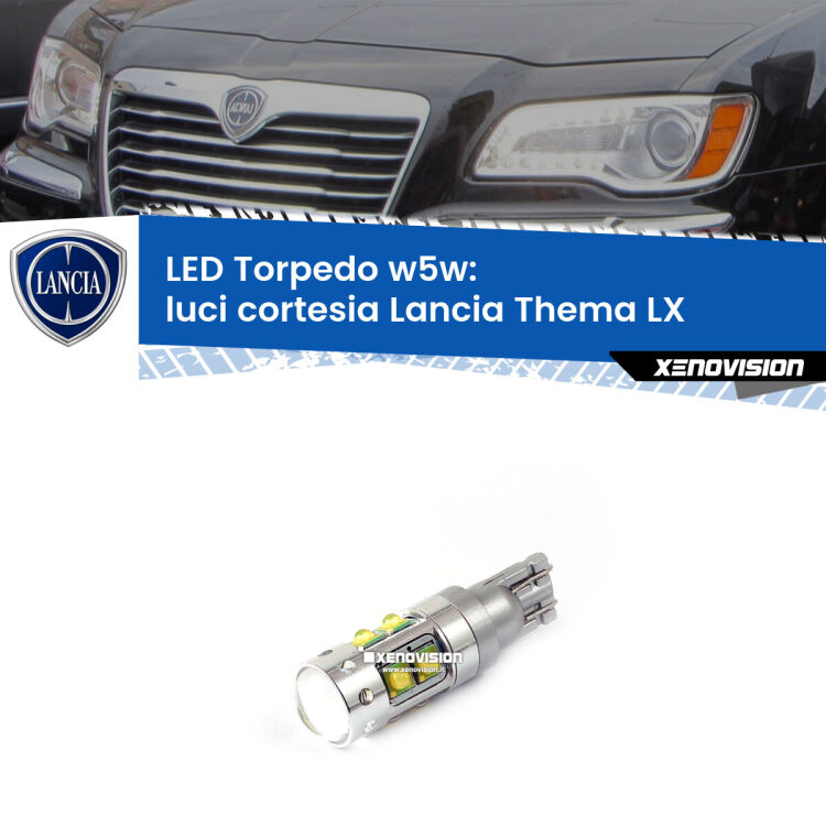 <strong>Luci Cortesia LED 6000k per Lancia Thema</strong> LX 2011 - 2014. Lampadine <strong>W5W</strong> canbus modello Torpedo.