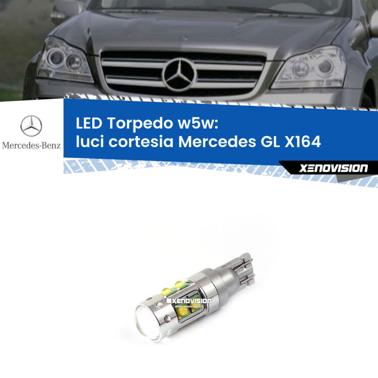 <strong>Luci Cortesia LED 6000k per Mercedes GL</strong> X164 2006 - 2012. Lampadine <strong>W5W</strong> canbus modello Torpedo.