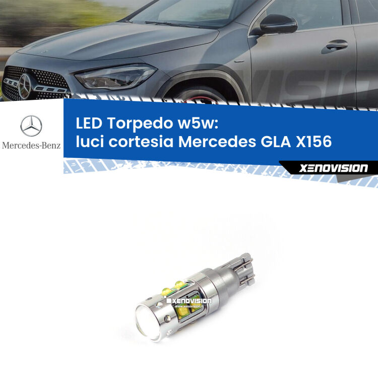 <strong>Luci Cortesia LED 6000k per Mercedes GLA</strong> X156 anteriori. Lampadine <strong>W5W</strong> canbus modello Torpedo.