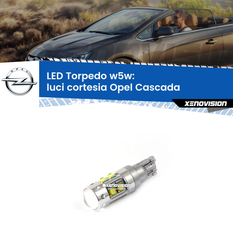 <strong>Luci Cortesia LED 6000k per Opel Cascada</strong>  2013 - 2019. Lampadine <strong>W5W</strong> canbus modello Torpedo.