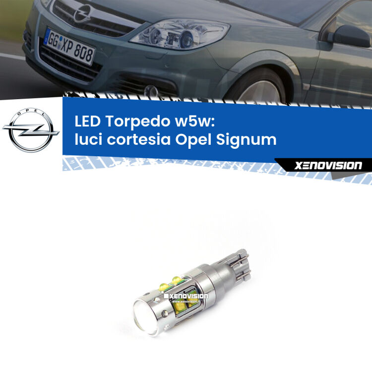 <strong>Luci Cortesia LED 6000k per Opel Signum</strong>  2003 - 2008. Lampadine <strong>W5W</strong> canbus modello Torpedo.