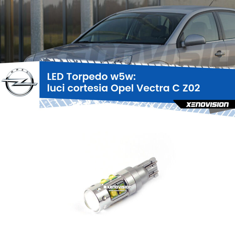 <strong>Luci Cortesia LED 6000k per Opel Vectra C</strong> Z02 2002 - 2010. Lampadine <strong>W5W</strong> canbus modello Torpedo.