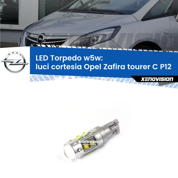 <strong>Luci Cortesia LED 6000k per Opel Zafira tourer C</strong> P12 in poi. Lampadine <strong>W5W</strong> canbus modello Torpedo.
