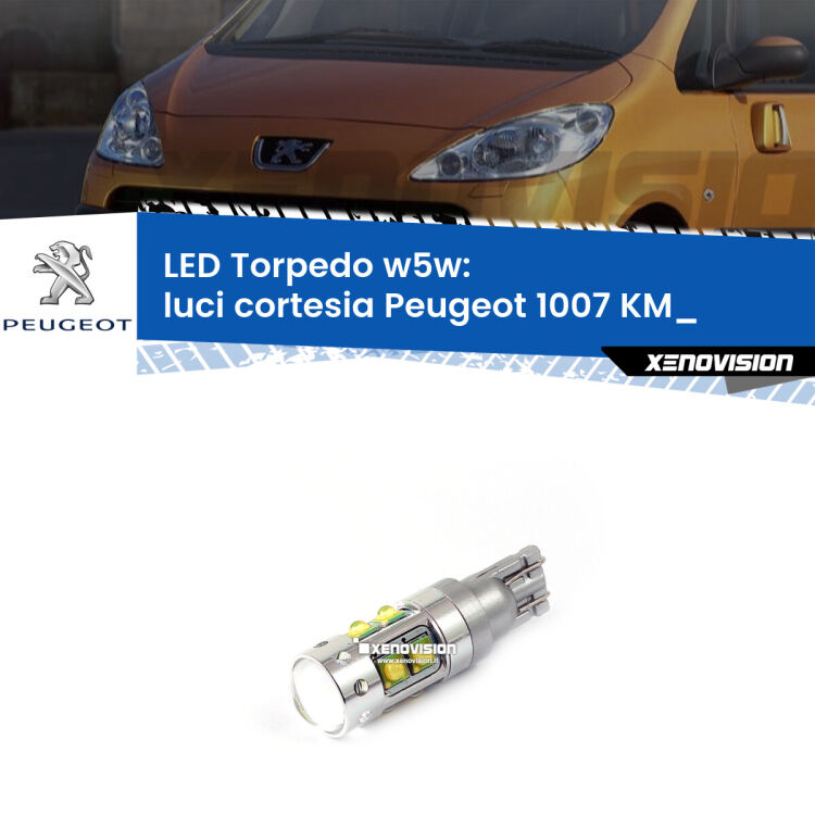 <strong>Luci Cortesia LED 6000k per Peugeot 1007</strong> KM_ 2005 - 2009. Lampadine <strong>W5W</strong> canbus modello Torpedo.