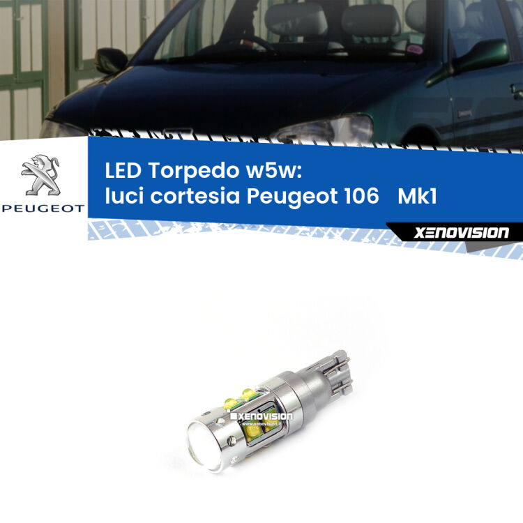<strong>Luci Cortesia LED 6000k per Peugeot 106  </strong> Mk1 1991 - 1996. Lampadine <strong>W5W</strong> canbus modello Torpedo.