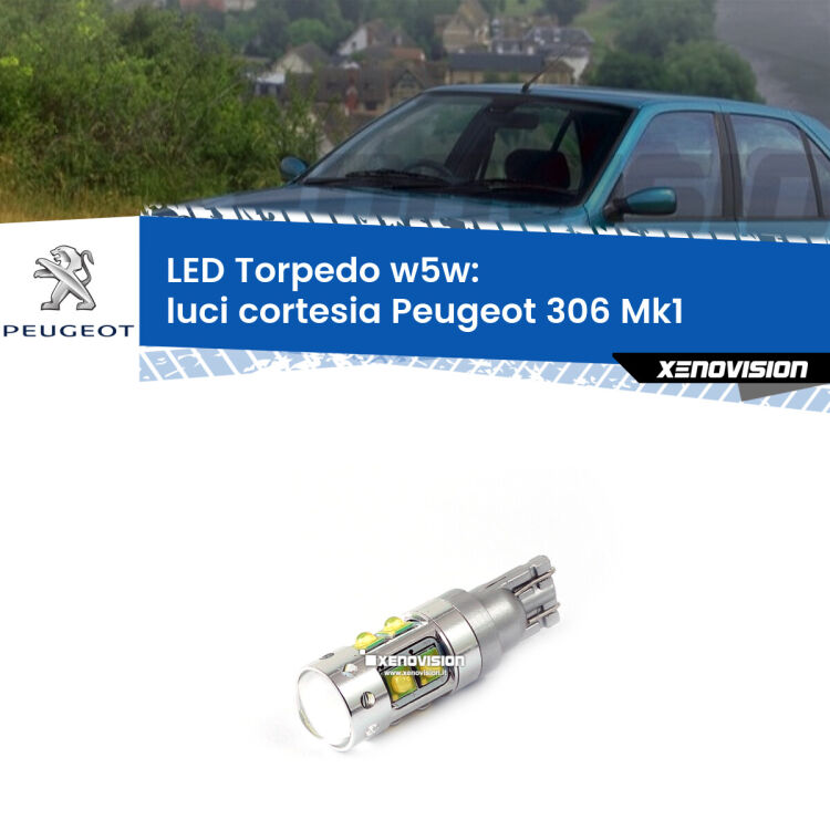 <strong>Luci Cortesia LED 6000k per Peugeot 306</strong> Mk1 1993 - 2001. Lampadine <strong>W5W</strong> canbus modello Torpedo.