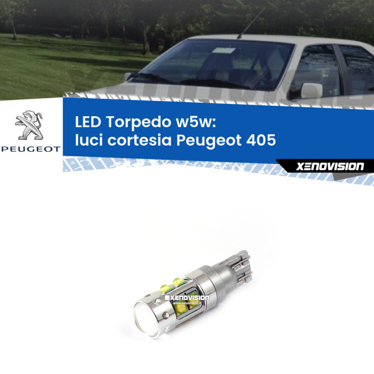 <strong>Luci Cortesia LED 6000k per Peugeot 405</strong>  1987 - 1997. Lampadine <strong>W5W</strong> canbus modello Torpedo.