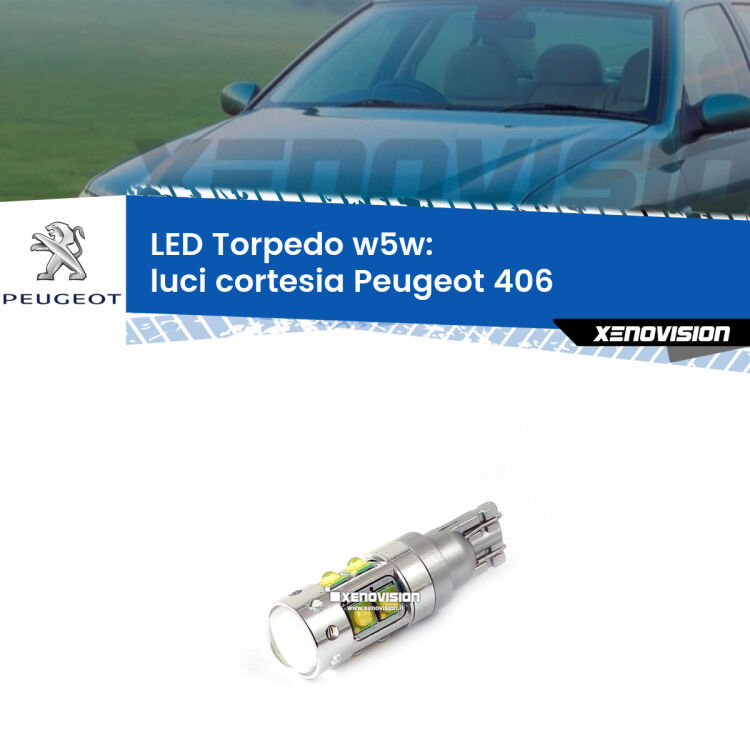 <strong>Luci Cortesia LED 6000k per Peugeot 406</strong>  1995 - 2004. Lampadine <strong>W5W</strong> canbus modello Torpedo.