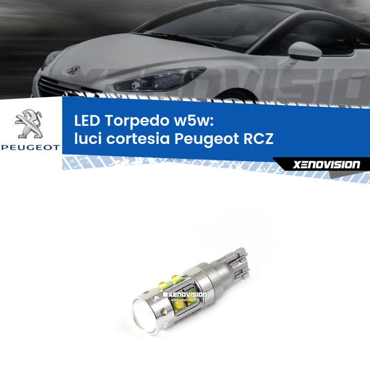 <strong>Luci Cortesia LED 6000k per Peugeot RCZ</strong>  2010 - 2015. Lampadine <strong>W5W</strong> canbus modello Torpedo.