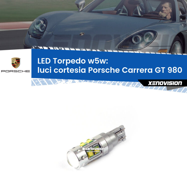 <strong>Luci Cortesia LED 6000k per Porsche Carrera GT</strong> 980 2003 - 2006. Lampadine <strong>W5W</strong> canbus modello Torpedo.