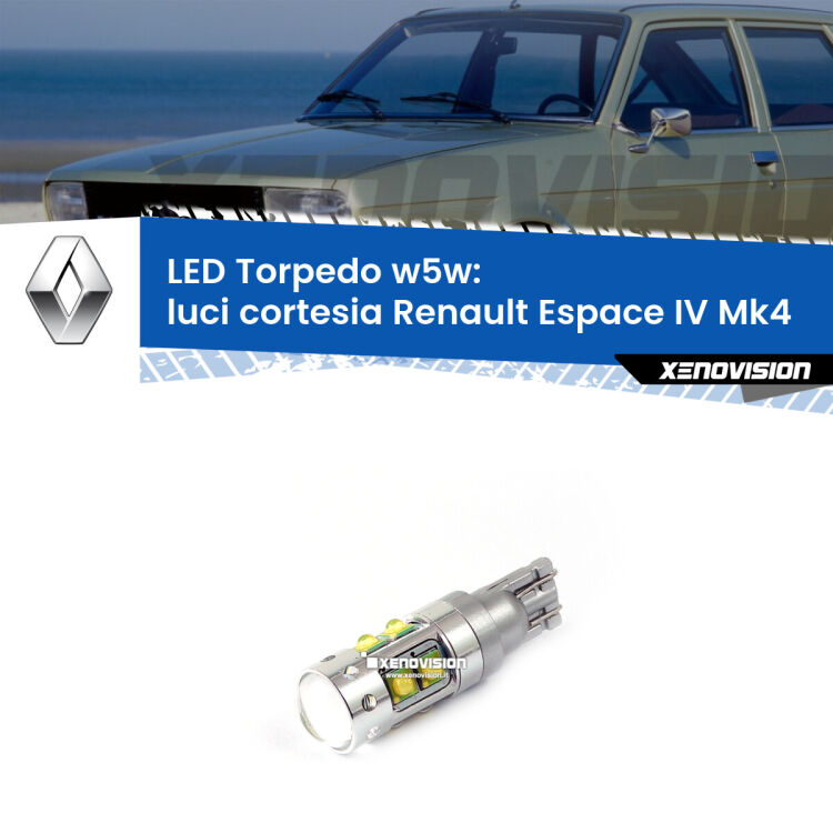 <strong>Luci Cortesia LED 6000k per Renault Espace IV</strong> Mk4 2006 - 2015. Lampadine <strong>W5W</strong> canbus modello Torpedo.