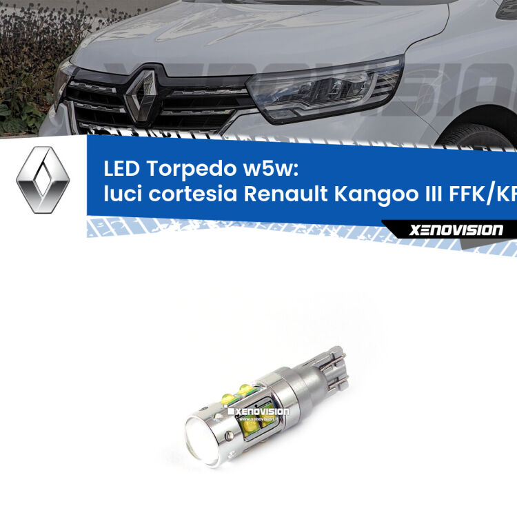 <strong>Luci Cortesia LED 6000k per Renault Kangoo III</strong> FFK/KFK 2021 in poi. Lampadine <strong>W5W</strong> canbus modello Torpedo.