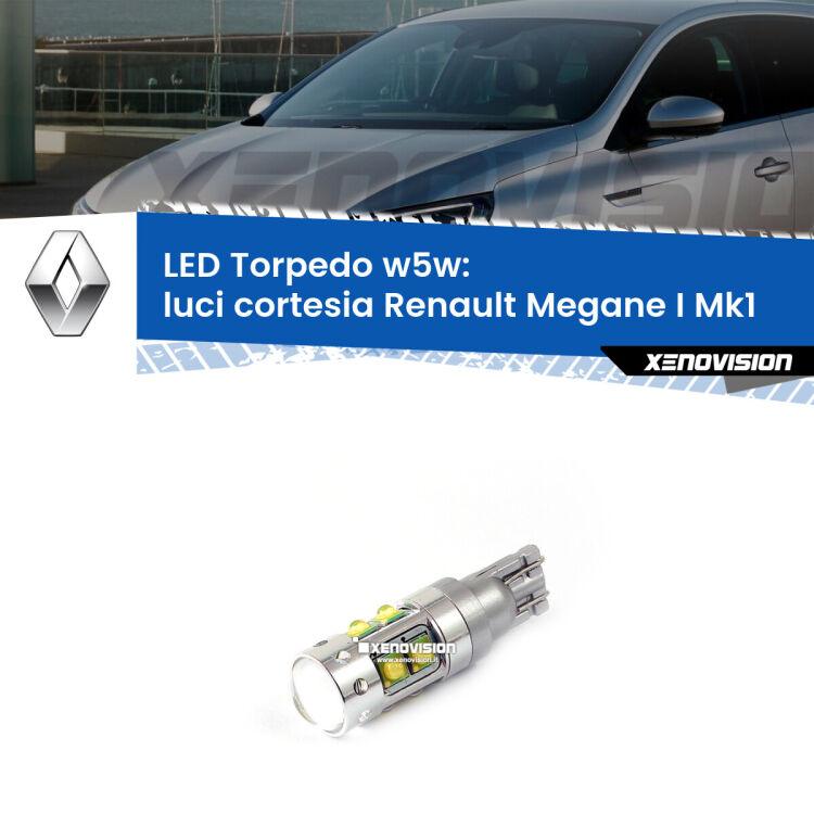 <strong>Luci Cortesia LED 6000k per Renault Megane I</strong> Mk1 1996 - 2003. Lampadine <strong>W5W</strong> canbus modello Torpedo.
