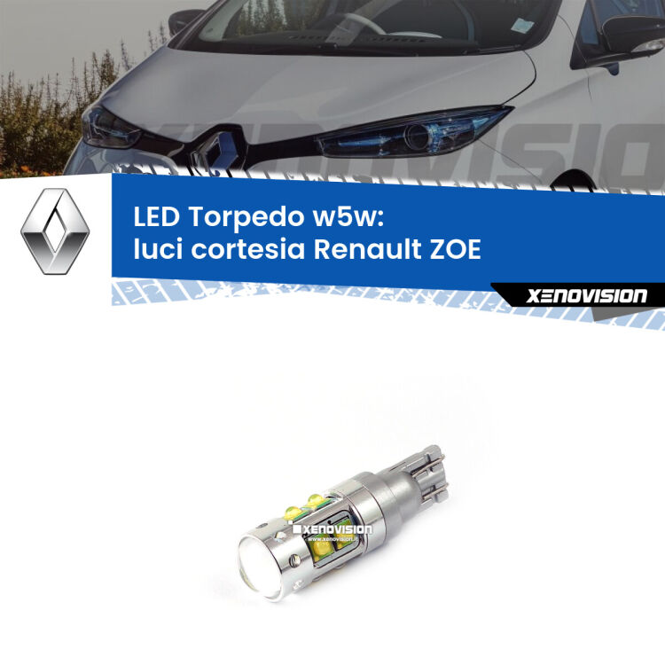 <strong>Luci Cortesia LED 6000k per Renault ZOE</strong>  2012 in poi. Lampadine <strong>W5W</strong> canbus modello Torpedo.