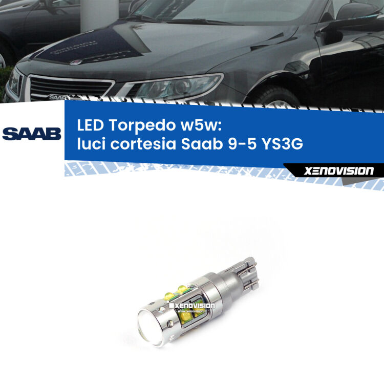 <strong>Luci Cortesia LED 6000k per Saab 9-5</strong> YS3G 2010 - 2012. Lampadine <strong>W5W</strong> canbus modello Torpedo.