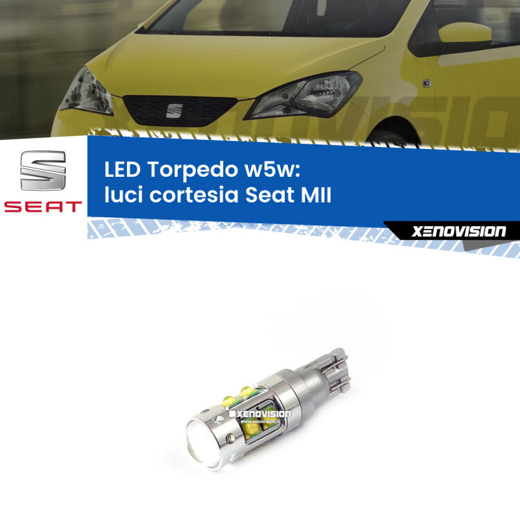 <strong>Luci Cortesia LED 6000k per Seat MII</strong>  col tettino. Lampadine <strong>W5W</strong> canbus modello Torpedo.